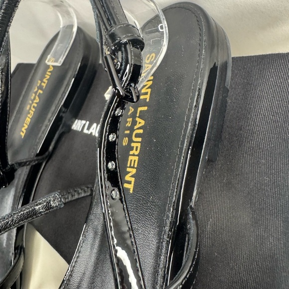 SAINT LAURENT CASSANDRA PATENT SANDALS iBLACK Size 381/2. - Picture 5 of 8